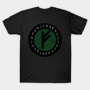 Green Fehu Elder Futhark Rune Symbol T-Shirt